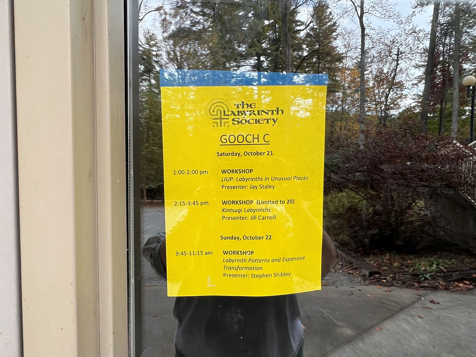a yellow piece of paper with dates and times of offerings for the room Gooch C