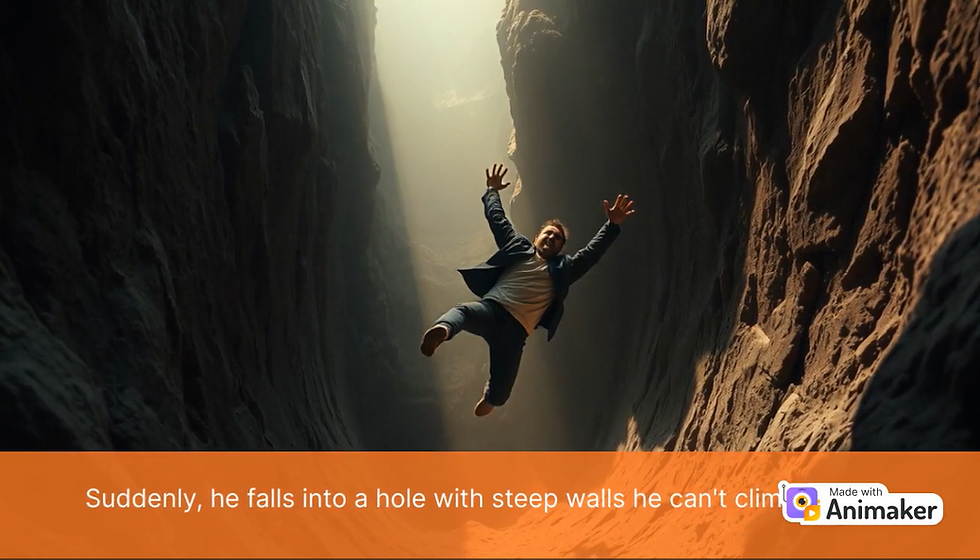 A guy falling into a hole