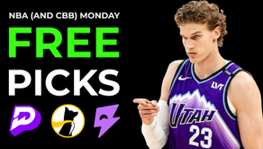 NBA and CBB Monday Free Picks graphic featuring Keyonte George of the Utah Jazz with PrizePicks and Underdog logos promoting best NBA CBB picks for Underdog and PrizePicks today Monday February 23rd.