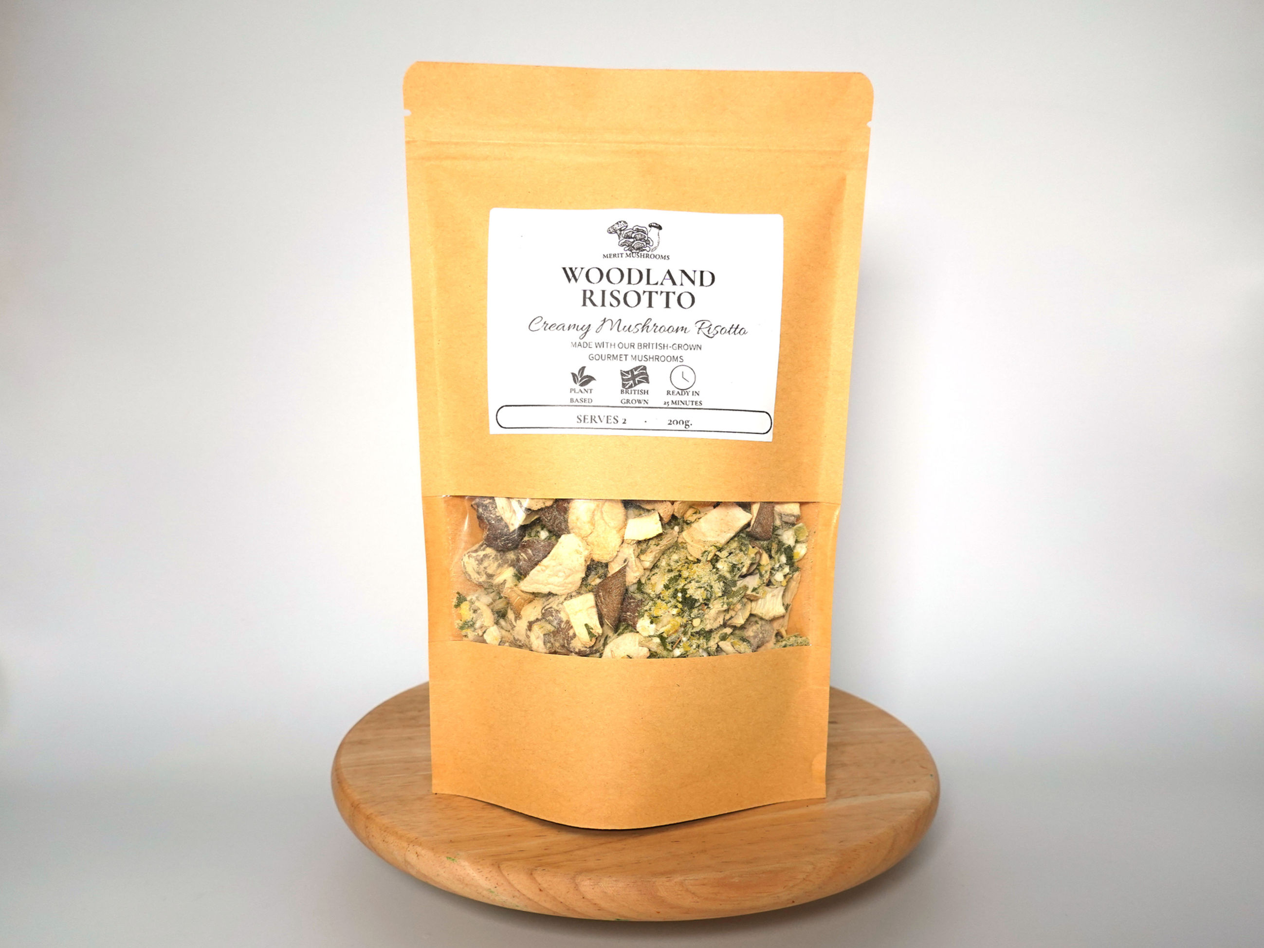 Pouch containing mixture for woodland mushroom risotto