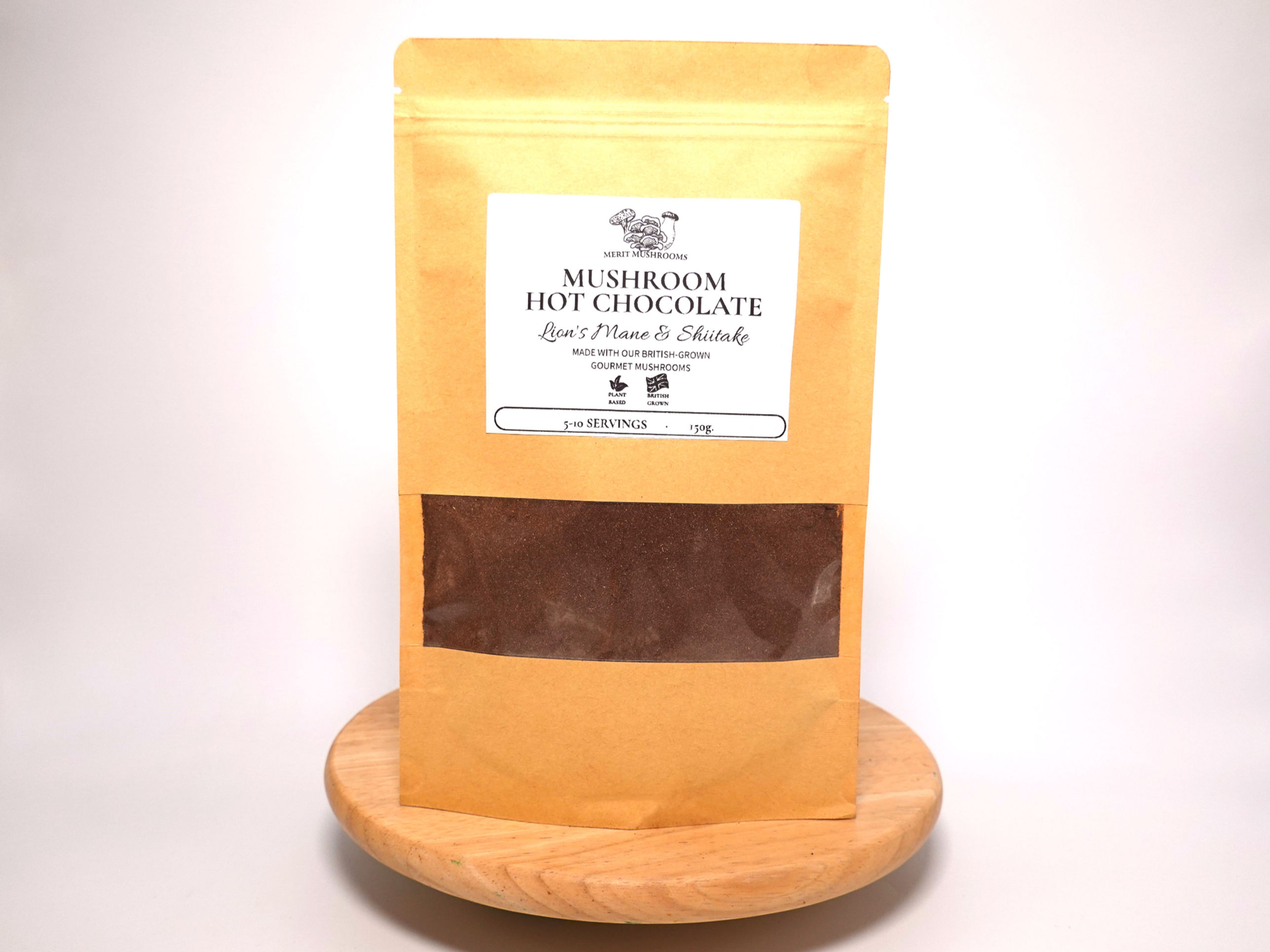 Pouch containing mixture for mushroom hot chocolate