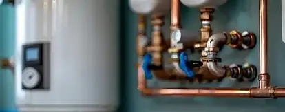 Combi boiler installation with clean, organised pipework layout