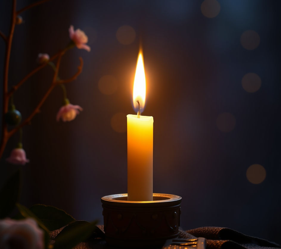 Single candle glowing softly in the night.jpg