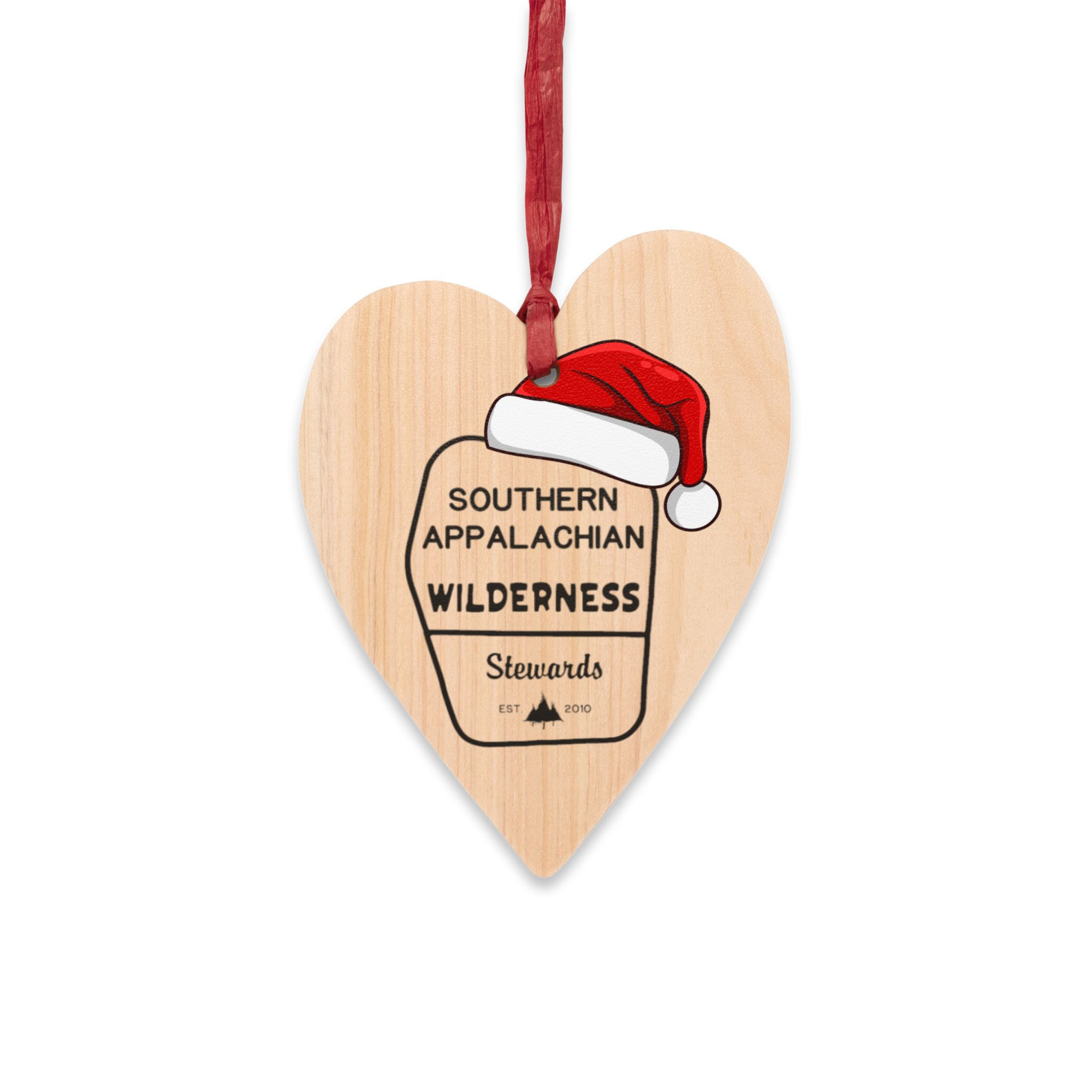 Wooden SAWS Wilderness Ornament with Santa Hat