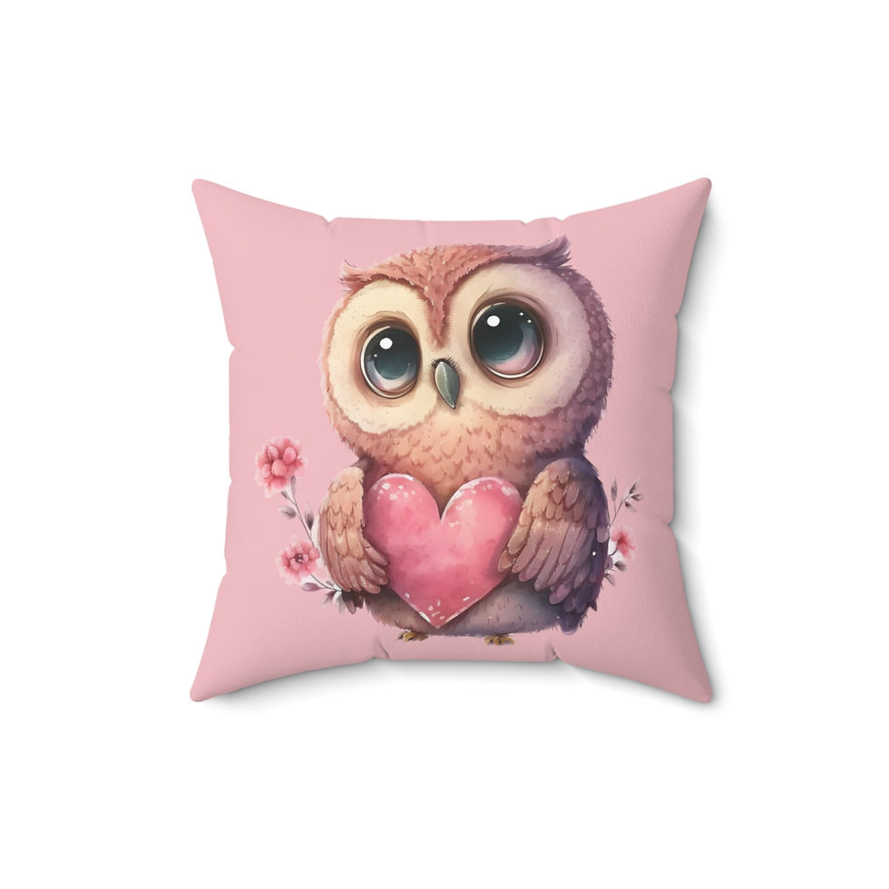 Thumbnail: Here's My Heart Owl IV Spun Polyester Square Pillow