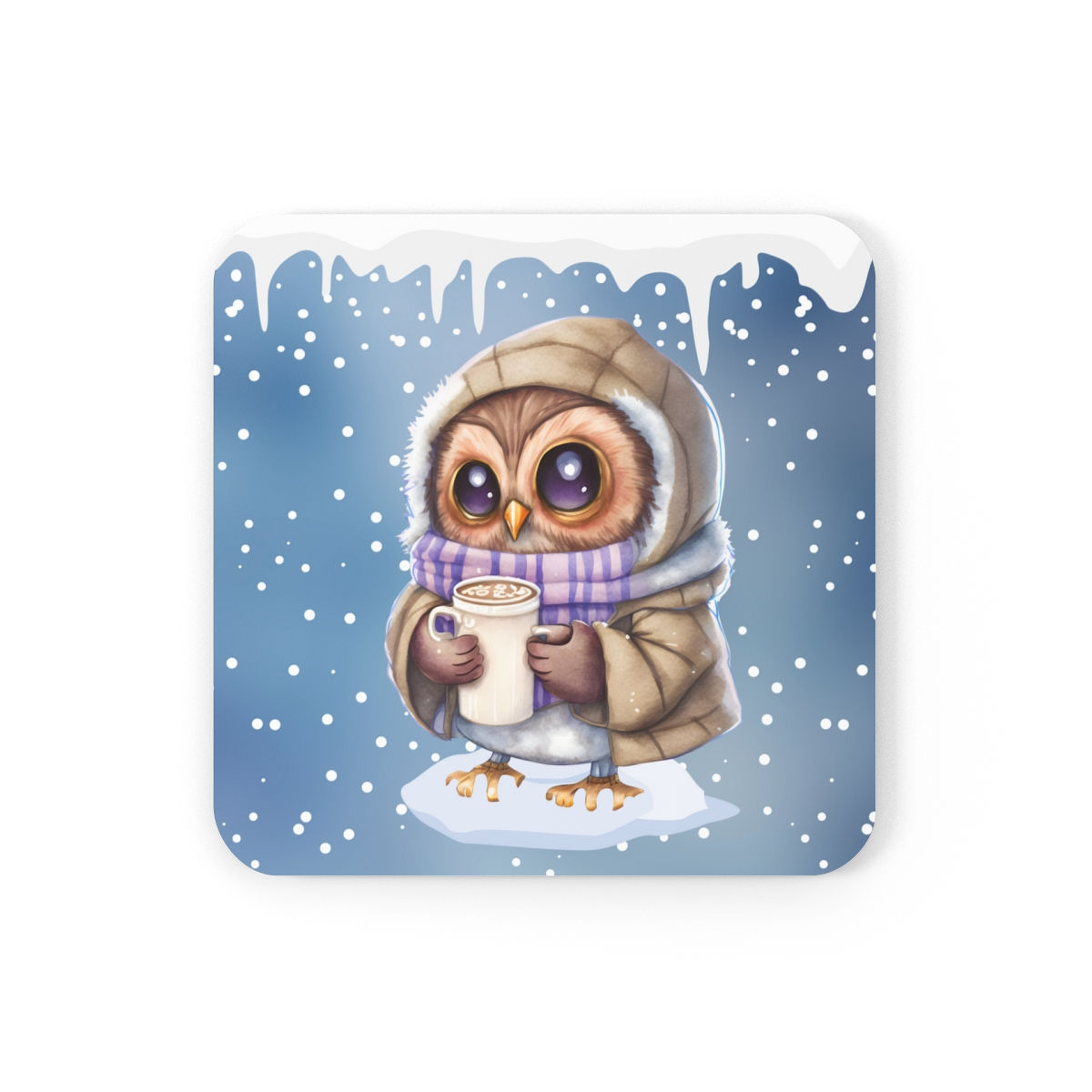 Winter Owl Corkwood Coaster Set