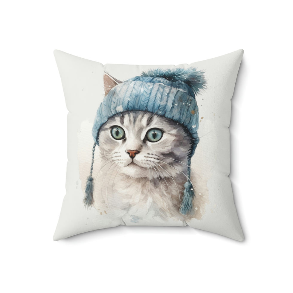 Thumbnail: Winter Feline Friends III Spun Polyester Square Pillow