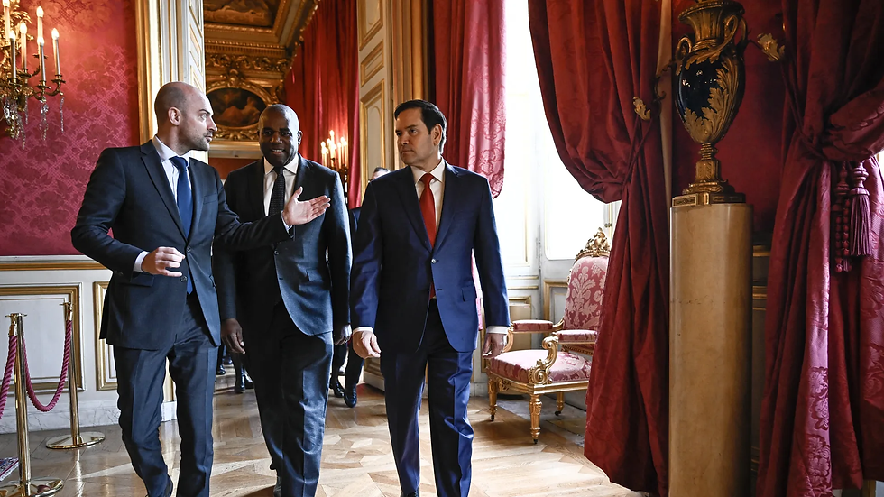 Secretary of State Marco Rubio (R) with his French and U.K. counterparts in Paris in April. Photo: Julien De Rosa/AFP via Getty