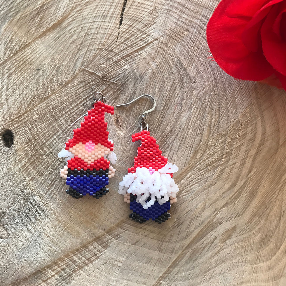Miniature : Boucles d'oreilles Tissées Gnomes : Chapeau Rouge, Pantalon Bleu et Barbe en 3D