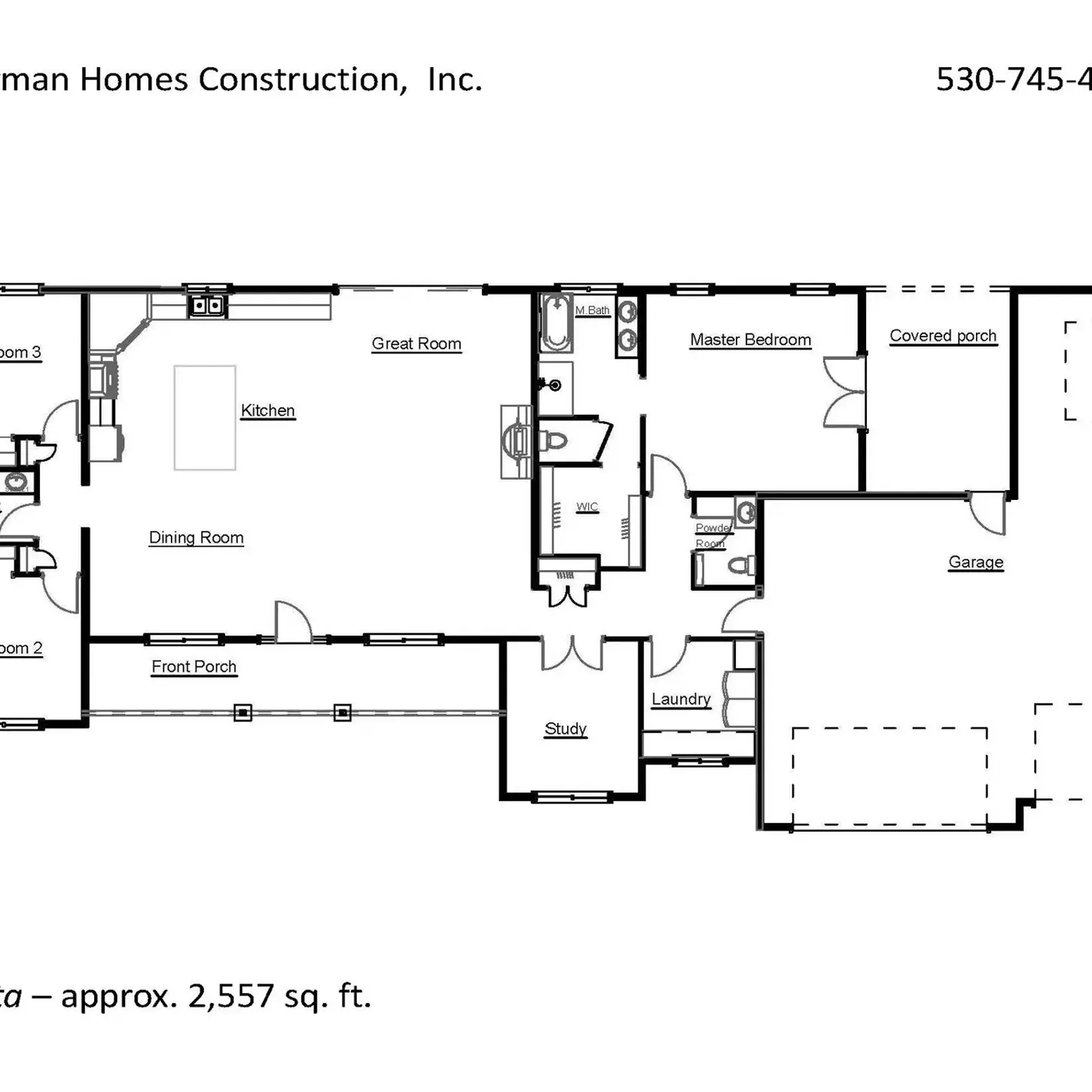 The Alta floor-plan drawing — 2,557 sq ft, 107'×48' footprint