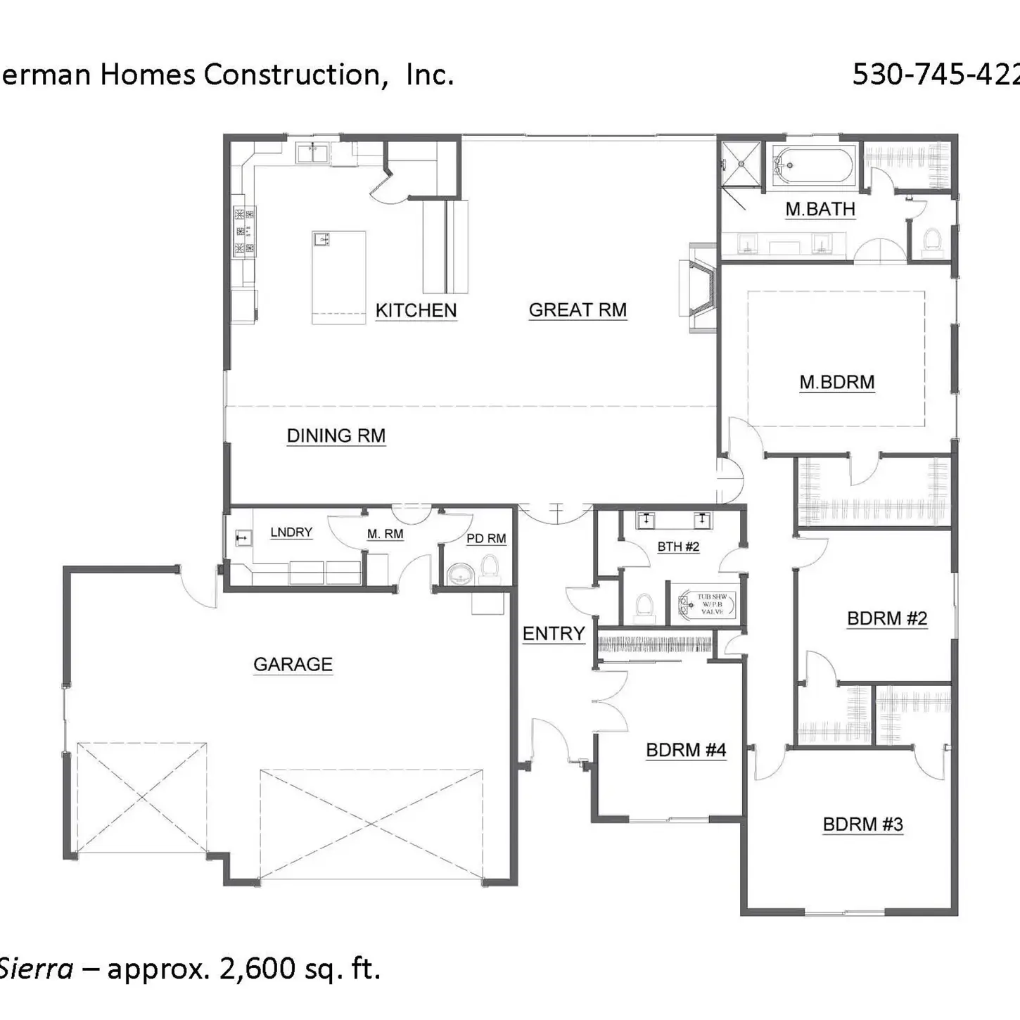 The Sierra floor-plan drawing — 2,594 sq ft, 61'×60' footprint
