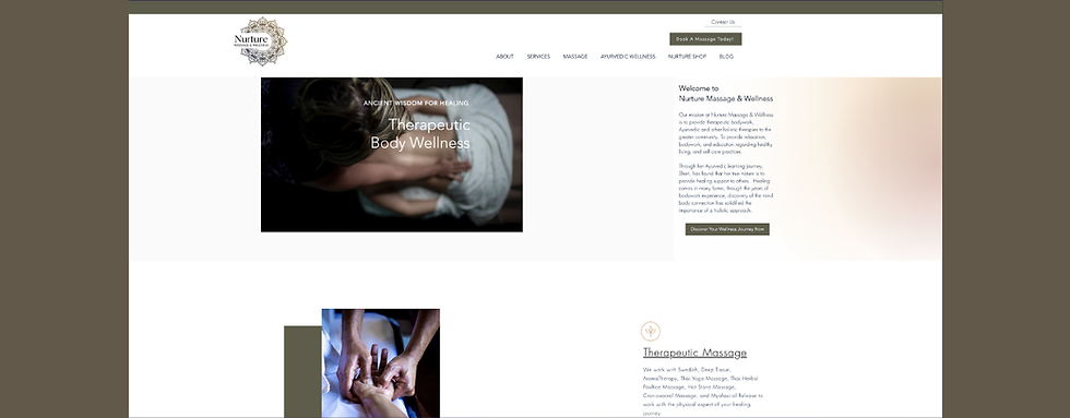 nurture massage and wellness website homepage created by real connection media