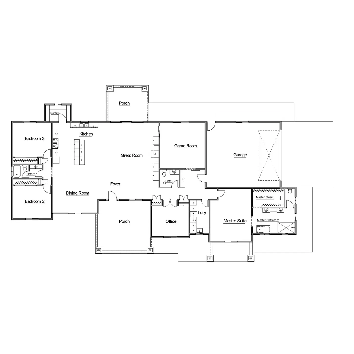 The Loomis floor-plan drawing — 3,240 sq ft, 105'×45' footprint