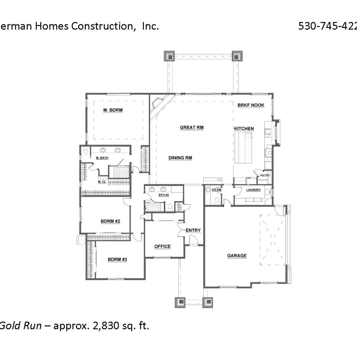 The Gold Run floor-plan drawing — 2,874 sq ft, 66'×59' footprint