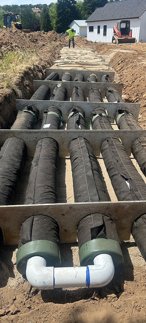 Drip septic field installation beside a new home in Placer County