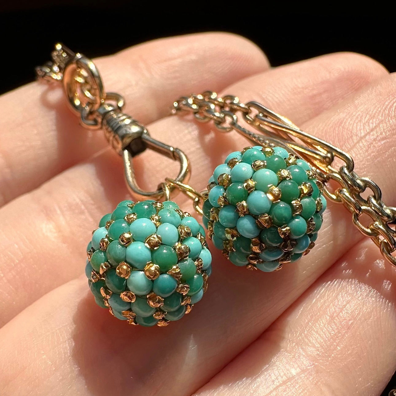 Vintage 18k Gold Turquoise Orb Pendant