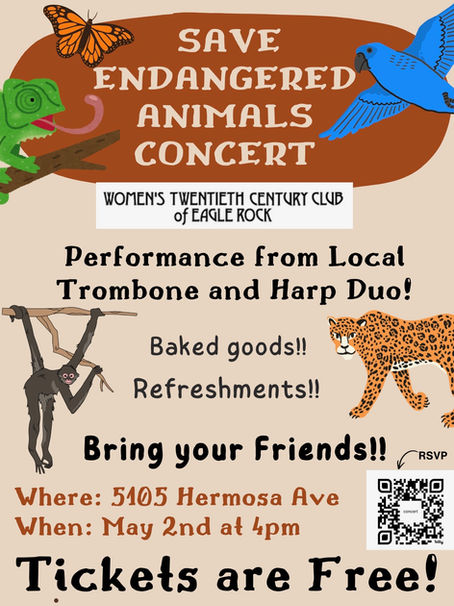Fundraiser Concert for Endangered Animals -- Saturday, 5/2/26 @ 4pm
