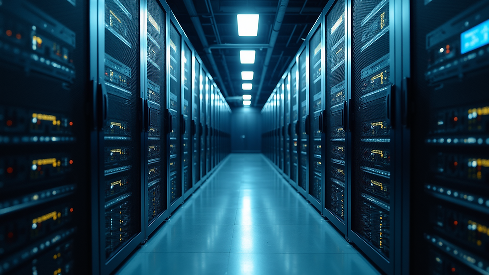 High angle view of a server room filled with cloud technology equipment