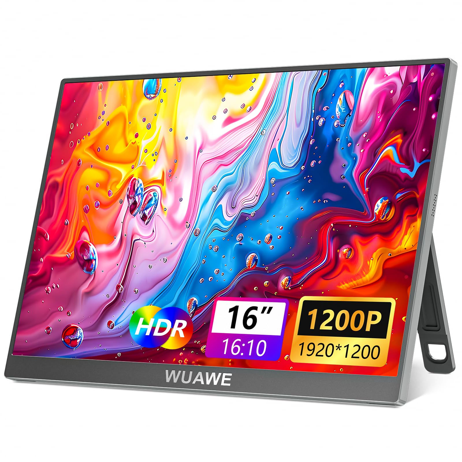 WUAWE 16" Portable Monitor 1920x1200P Travel Monitor with Kickstand USB-C HDMI E