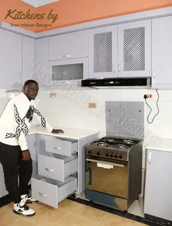 three drawer kitchen cabinet combination in a shaker kitchen design