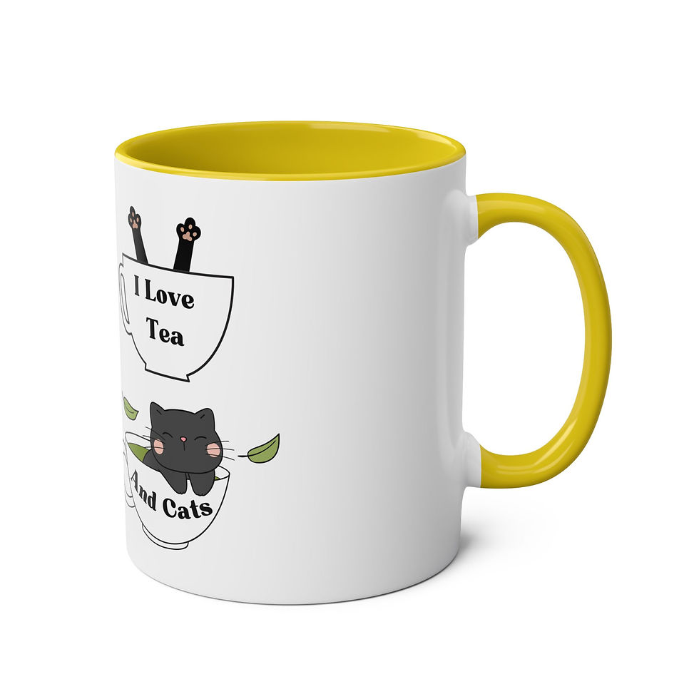 Thumbnail: I Love Tea And CatsTwo-Tone Coffee Mugs, 11oz, Original Design 