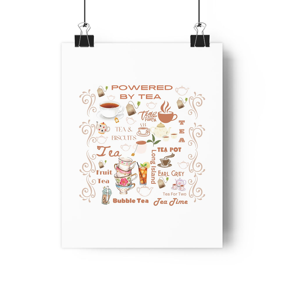 Tea-Themed Wall Art, Powered by Tea Poster, Perfect for Tea Lovers