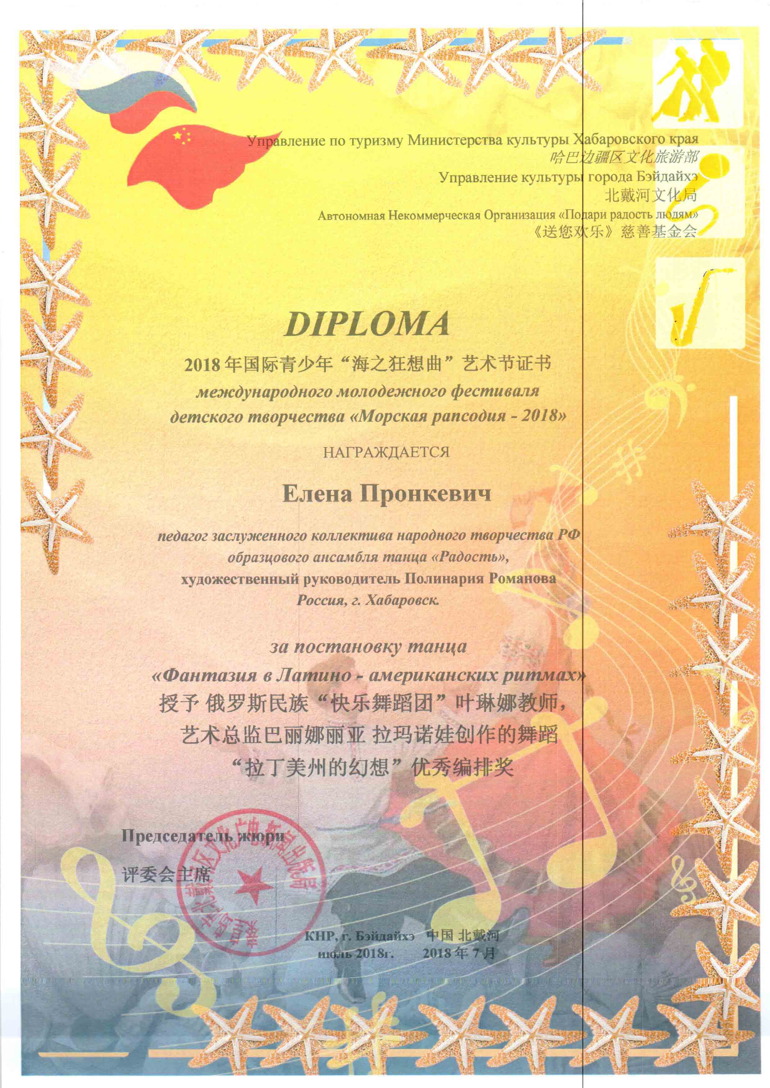 Диплом Елене Пронкевич
