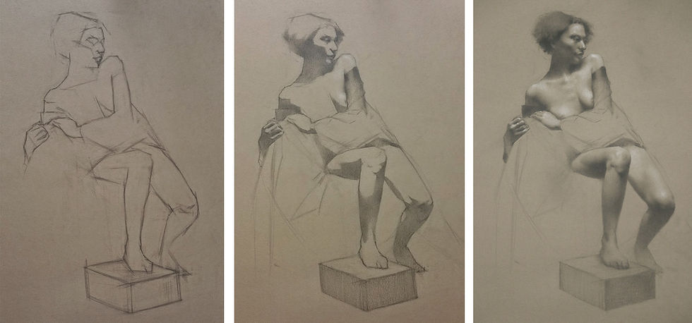 Drawing of Draped Model, charcoal and chalk, 12 hours, by Sadie Valeri