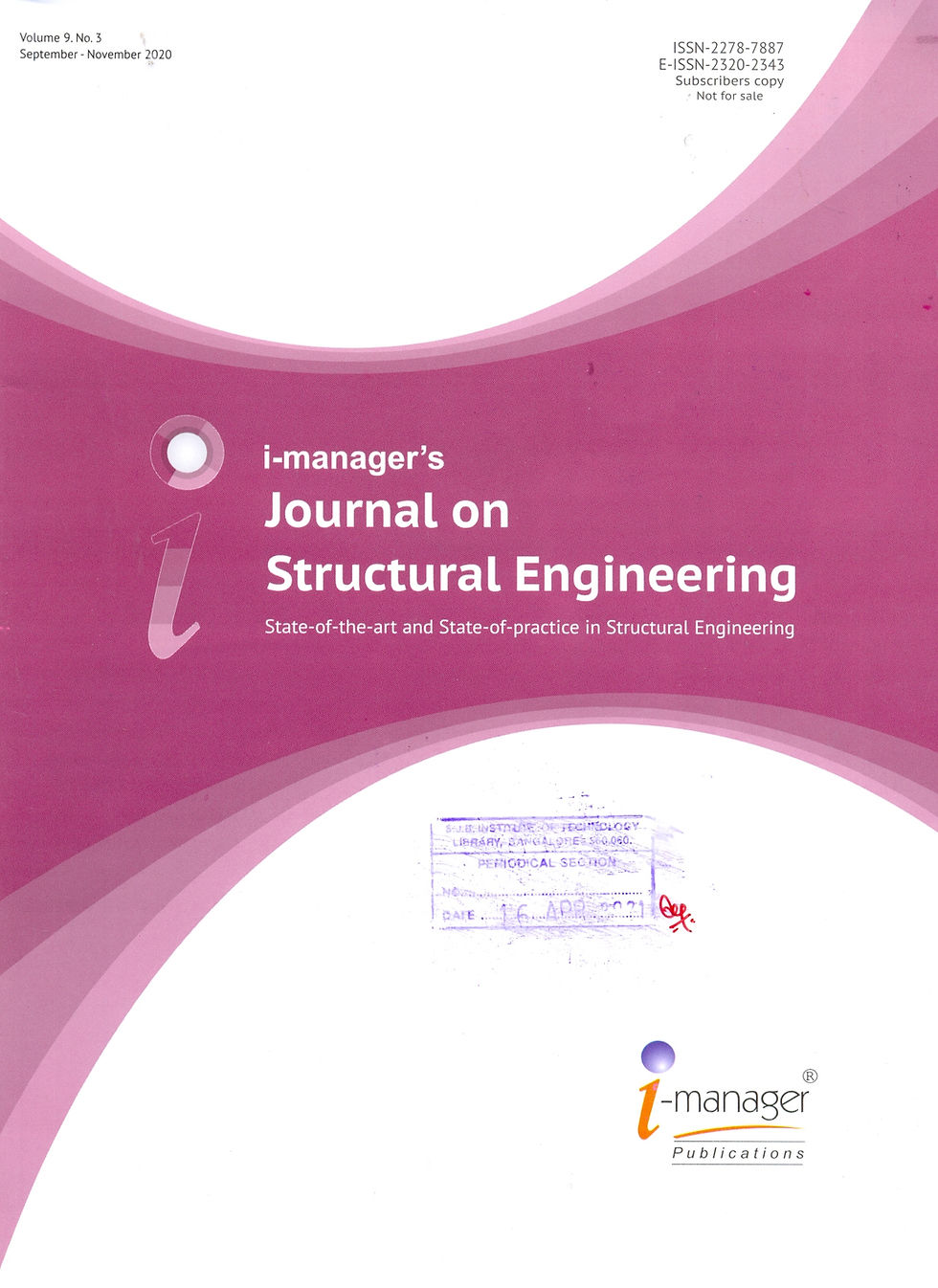 i-manager's Journal on Structural Engineering: September-November 2020, Vol - 09, Issue - 03