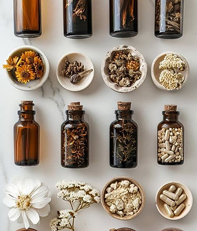 Essential Oils in Brown Bottles with Natural Botanicals stock photography.jpeg