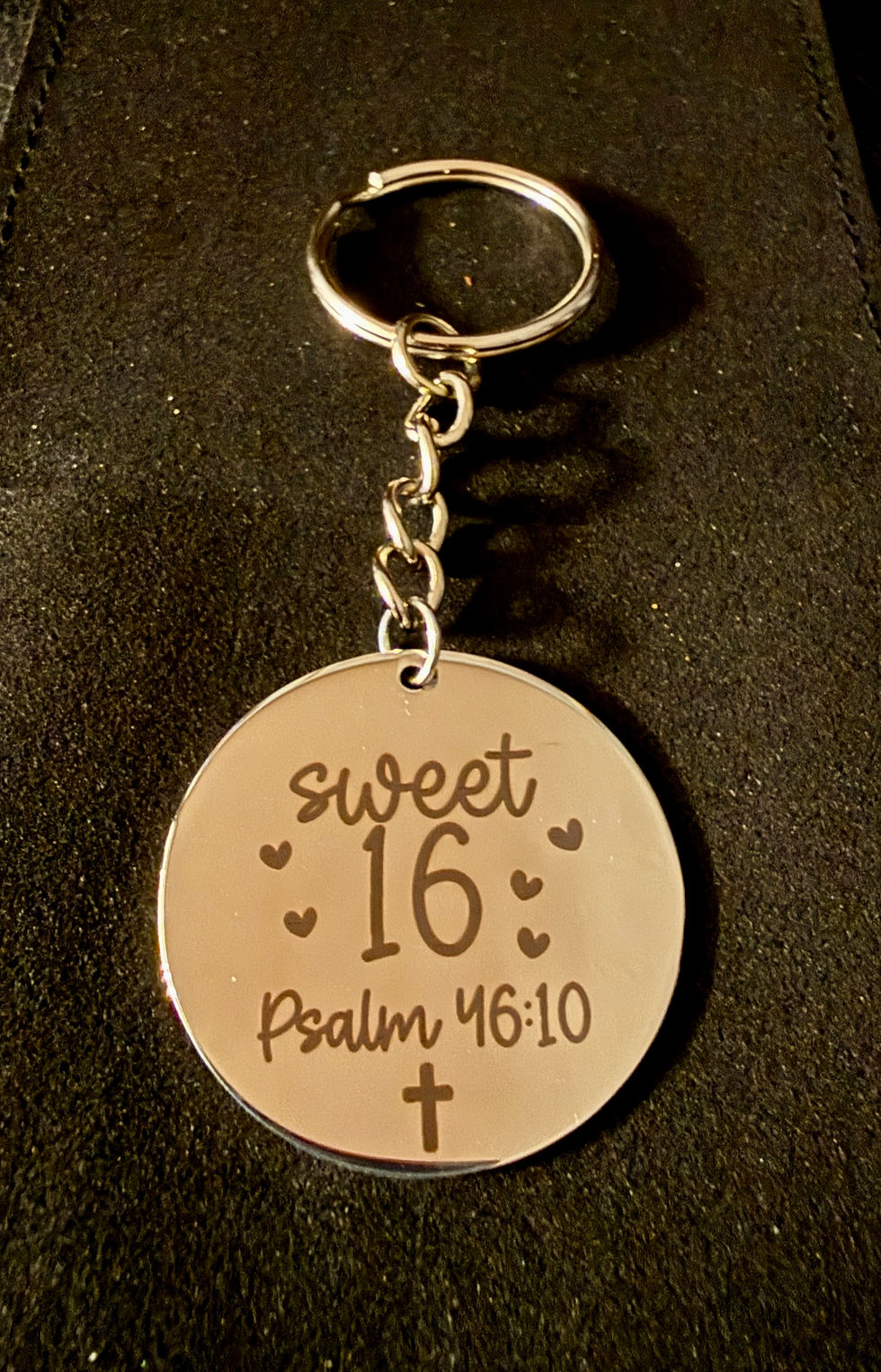 Thumbnail: Engraved large circle keychain in gold or stainless steel