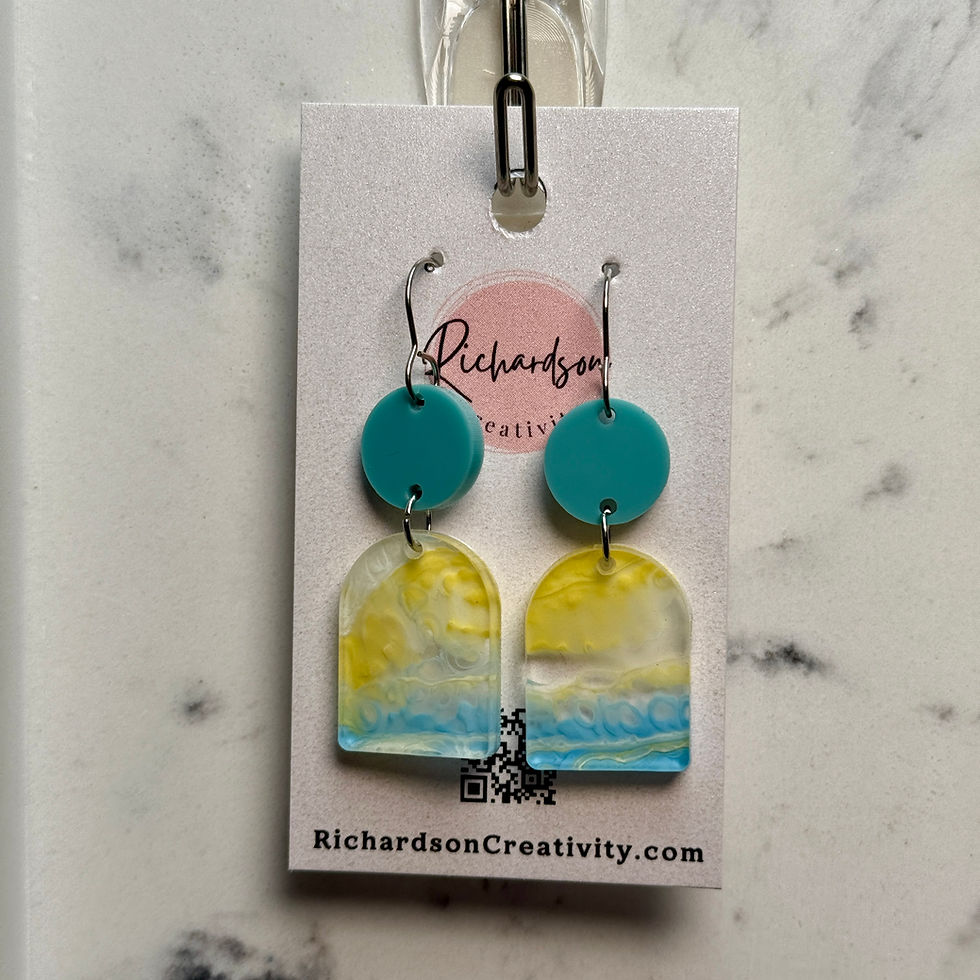 teal circle and yellow pattern acrylic earrings