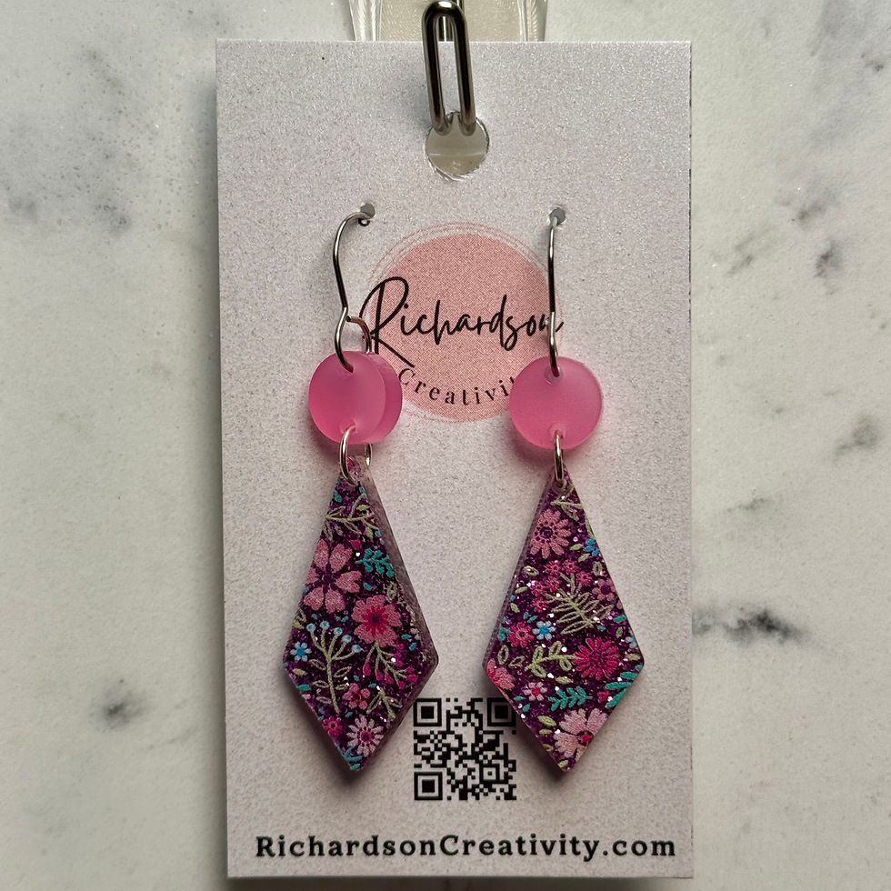 pink circle with pink glitter floral diamond acrylic earring