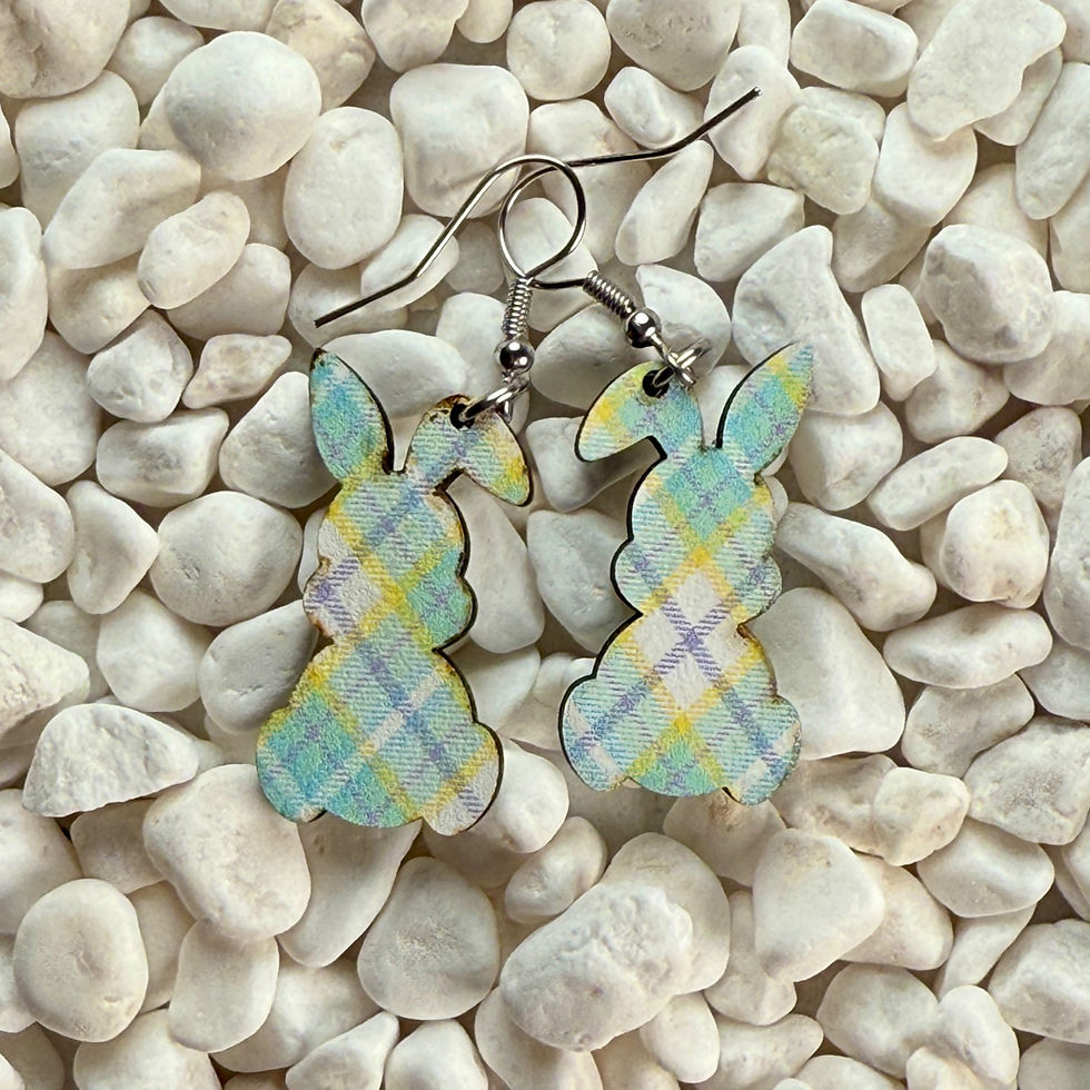 Teal Pattern Floppy Ear Bunny Shape Earrings