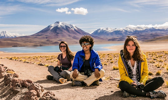 Tourists enjoying the salar de Uyuni salt flats tour in Bolivia