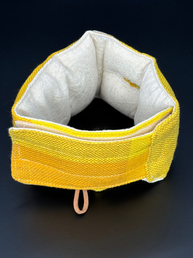 Yellow woven feeding tube collar with soft lining — FeliFeed® support neck brace by Mabel Green Studio
