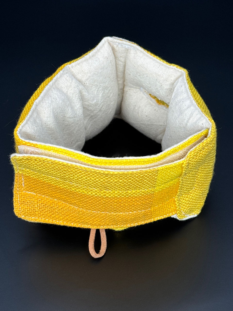 Yellow woven feeding tube collar with soft lining — FeliFeed® support neck brace by Mabel Green Studio