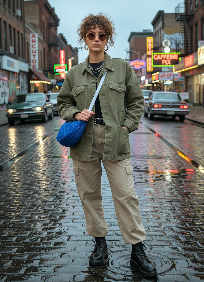 Blue Retro Hand-Quilted Crossbody Bag