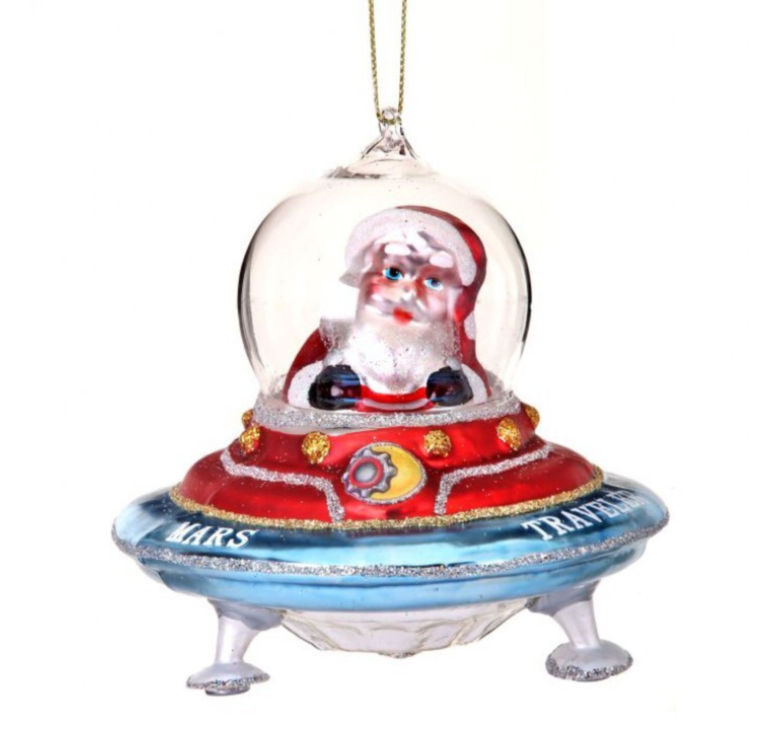 Santa In A Flying Saucer Ornament