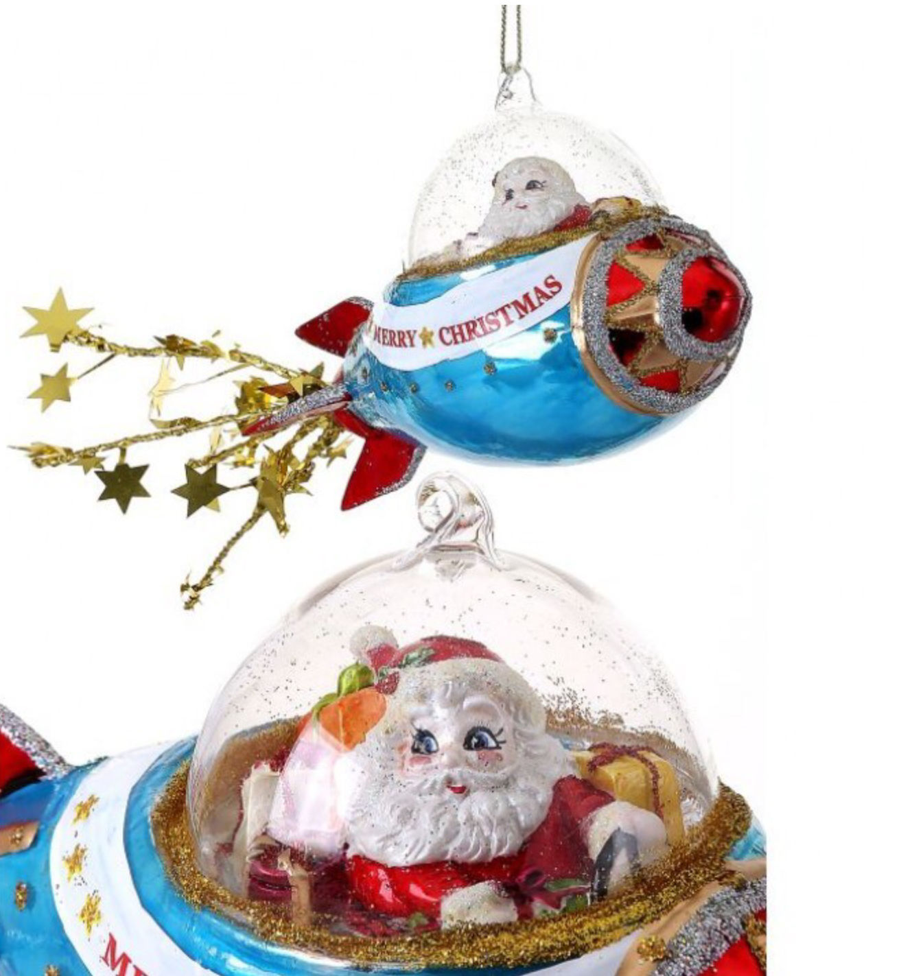 Santa In A Rocketship Ornament