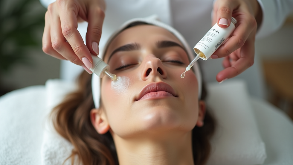 Close-up view of a facial treatment with a serum being applied to the skin