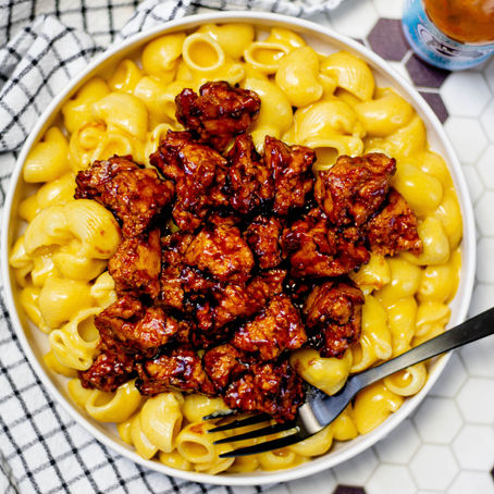 Mac & cheese au tofu barbecue