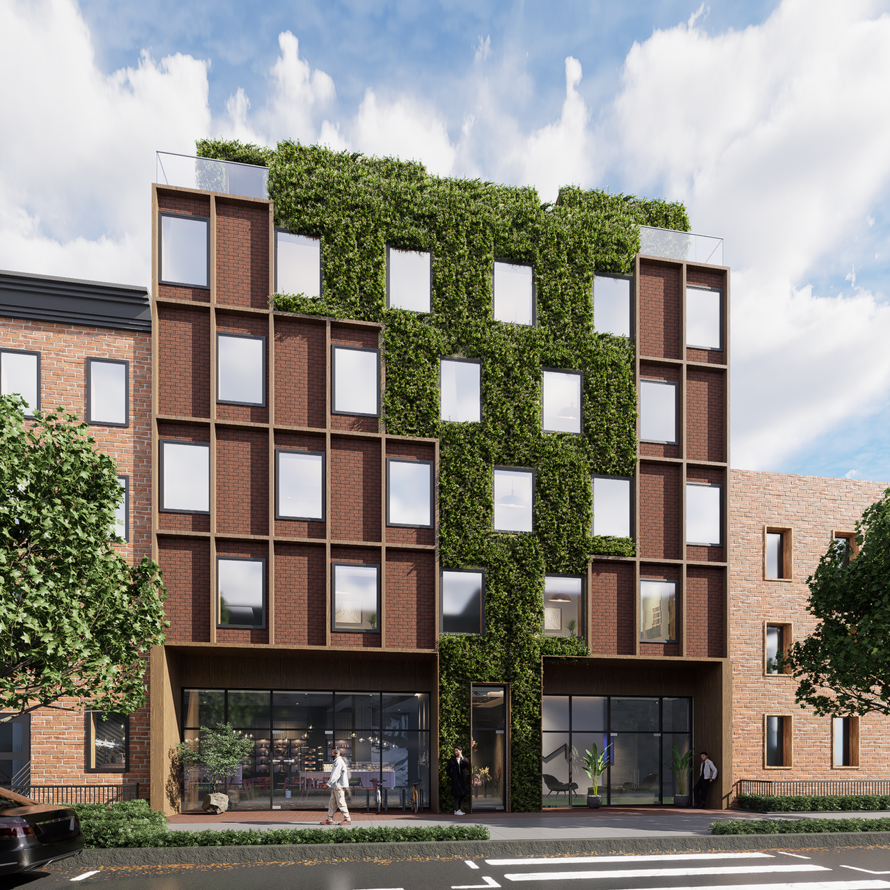 Green wall monitored in modular units