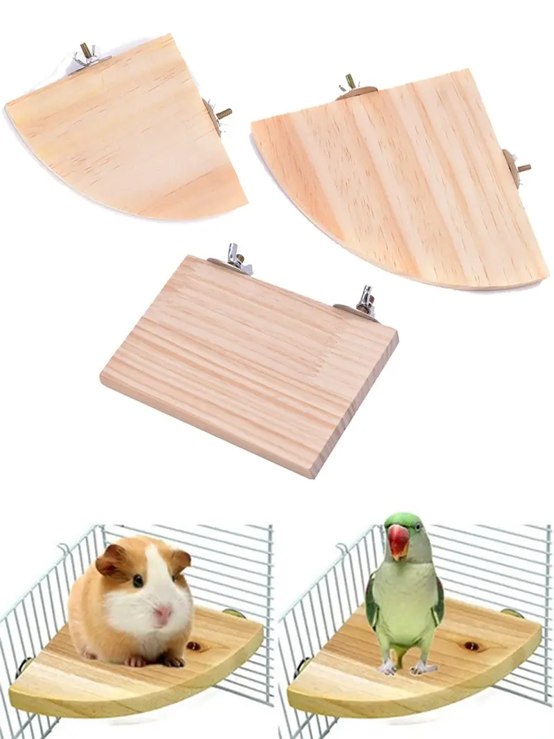 Parrot Bird Wood Perch Stand Platform Rectangle Fan-shaped Shelf Stand Board For