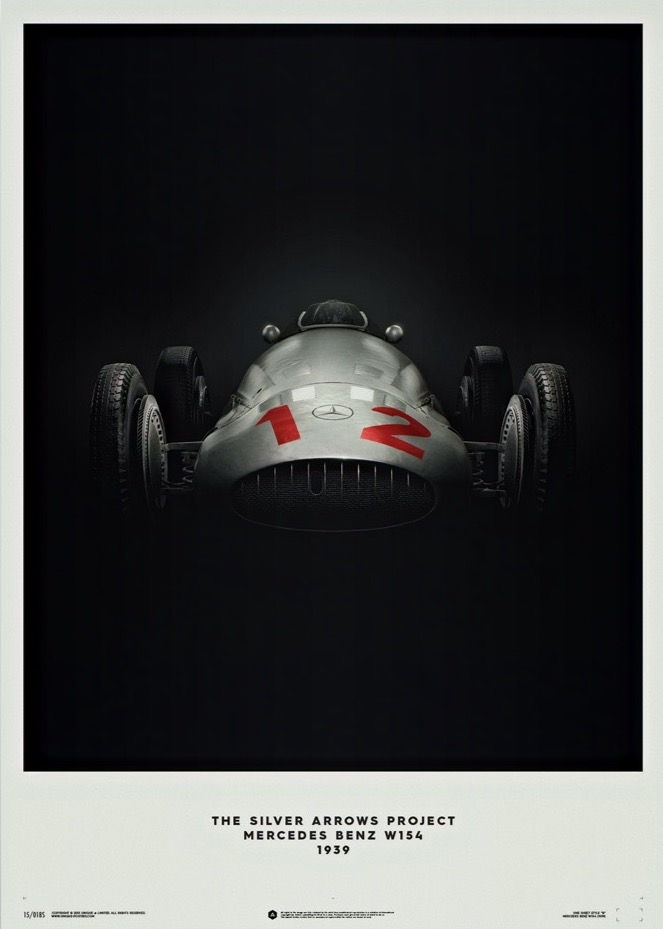 MERCEDES BENZ W154 - SILVER - 1938 - POSTER