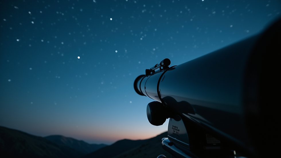 Eye-level view of a telescope pointing towards a starry sky