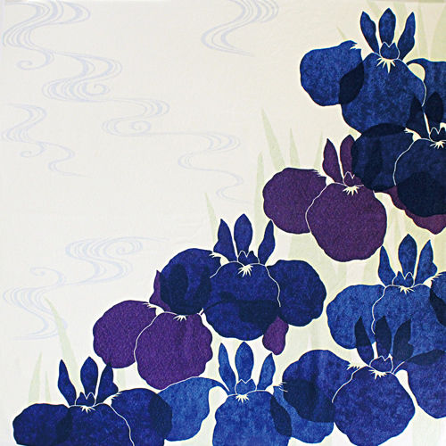 Chirimen Yuzen Furoshiki 70 cm mit traditionellem japanischem Muster, hochwertige Baumwolle, Iris