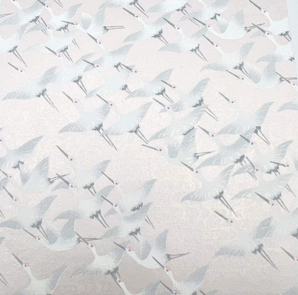 Miniaturbild: Kette EN Kranich Perlweiß Silber-Rosa/Origamischmuck/Yuzen-Washi Papier ausKyoto