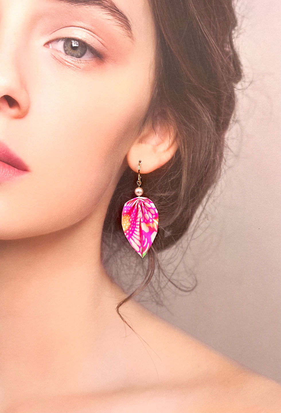 Thumbnail: Origamischmuck Ohrringe Blätter Neom Kiku Pink  mit Prec