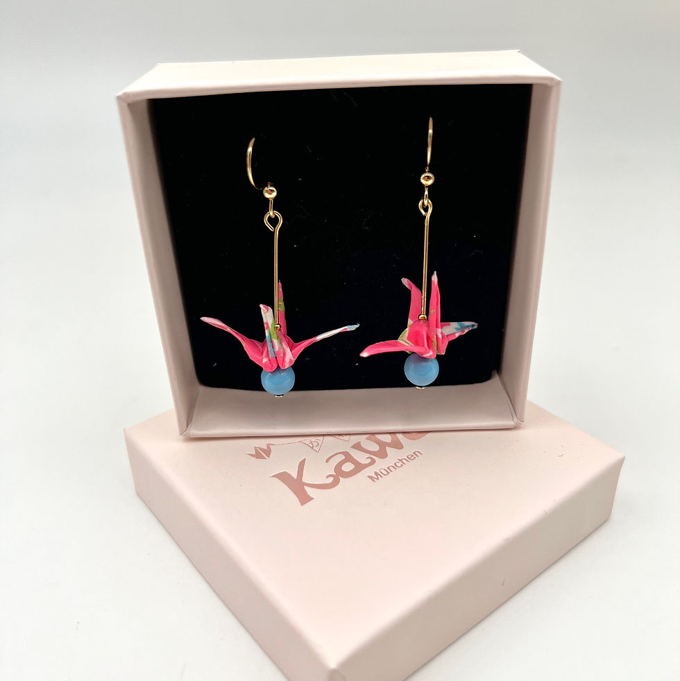 Thumbnail:  Origamischmuck  Ohrringe Kranich Ume Pink-Blau mit Preciosa Perlen